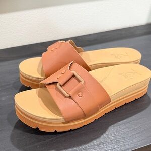Reef Women's Cognac Slide Sandals with Buckle Accent